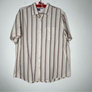 NWT Old Navy Cream Maroon Pink Striped Button Up Shirt Cotton Size XL Resortwear